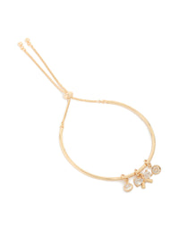 Gold Cubic Zirconia Bow Charm Toggle Bangle - link has visual effect only