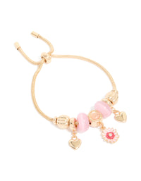 Gold Flower & Heart Charm Toggle Bracelet - link has visual effect only