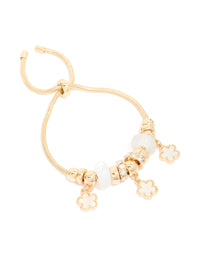Gold White Flower Charm Trio Toggle Bracelet - link has visual effect only
