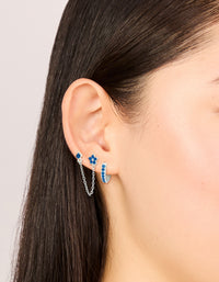 Silver Blue Cubic Zirconia Chain Flower & Huggie Earrings 3-Pack - link has visual effect only
