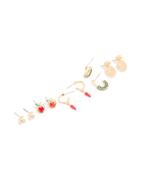 Gold Diamante Fruit Earrings 5-Pack - link has visual effect only