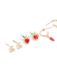 Gold Diamante Fruit Earrings 5-Pack - link has visual effect only