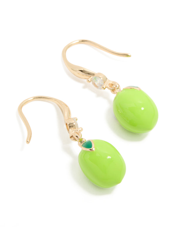 Gold Lime Cubic Zirconia Hook  Earrings