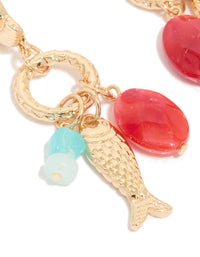 Gold Red Beaded & Fish Charm Drop Earrings - link has visual effect only