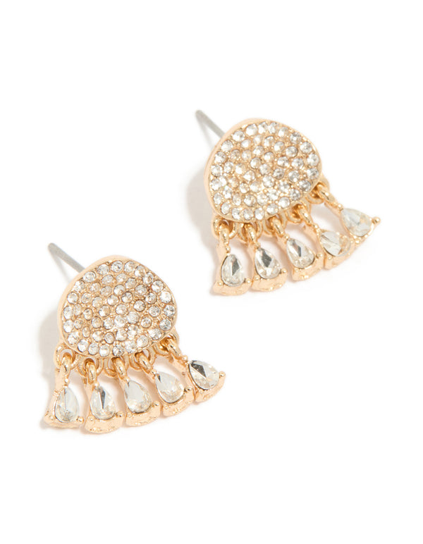 Gold Diamante Jellyfish Stud Earrings