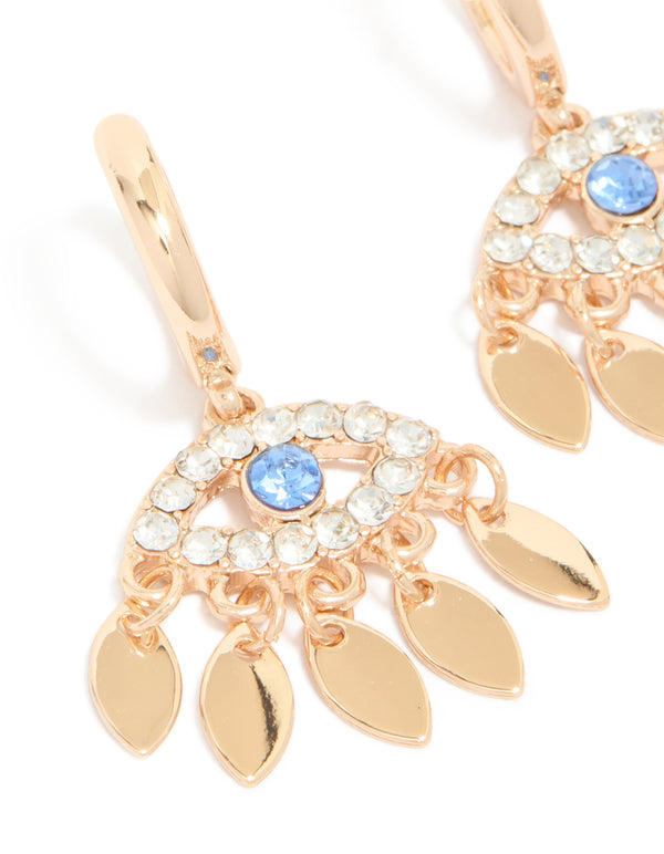 Gold Evil Eye Drop Huggie Earrings