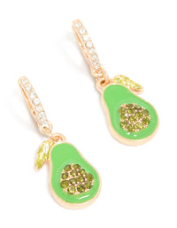 Gold Diamante Avocado Huggie Earrings - link has visual effect only