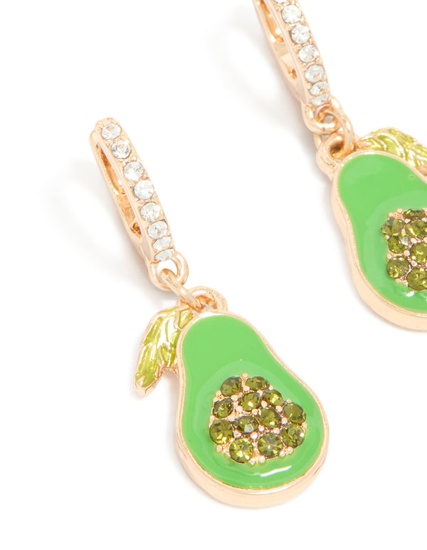 Gold Diamante Avocado Huggie Earrings
