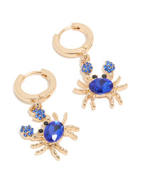 Gold Dark Blue Diamante Crab Huggie Earrings - link has visual effect only