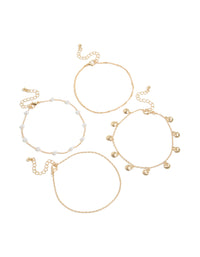 Gold Shell & Pearl Anklets 4-Pack - link has visual effect only