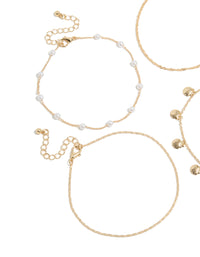 Gold Shell & Pearl Anklets 4-Pack - link has visual effect only