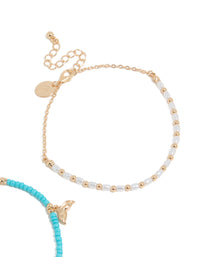 White & Blue Beaded Sea Life Charm Anklets 2-Pack - link has visual effect only
