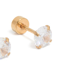 Kids Gold Plated Surgical Steel Cubic Zirconia Flat Back Studs - link has visual effect only