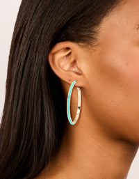 Gold Aqua Beaded Large Thin Hoop Earrings - link has visual effect only