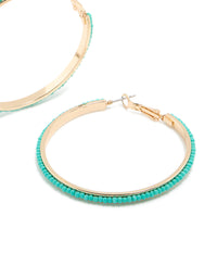 Gold Aqua Beaded Large Thin Hoop Earrings - link has visual effect only