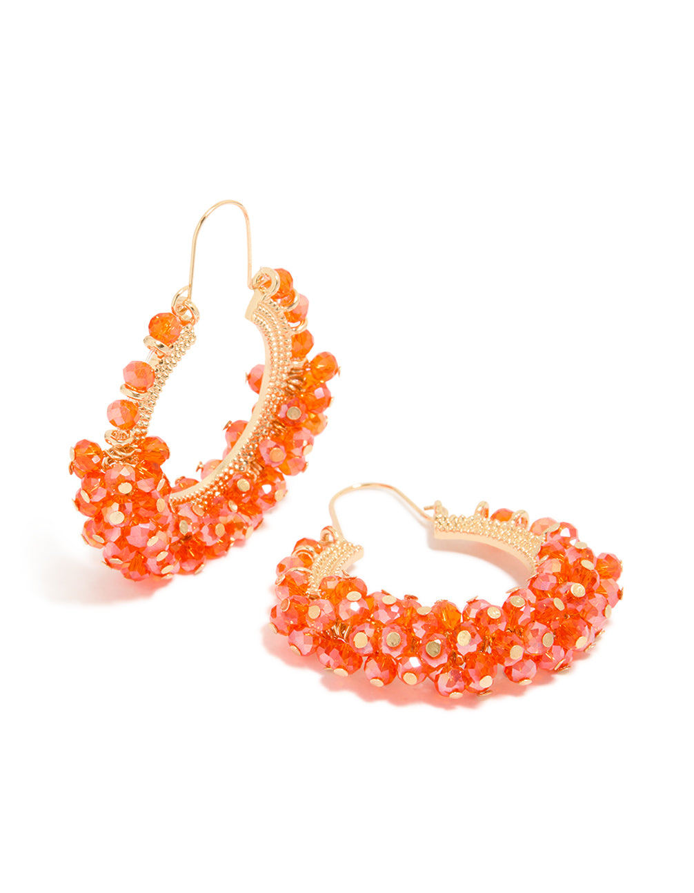 Orange Beaded Round Hoop Earrings