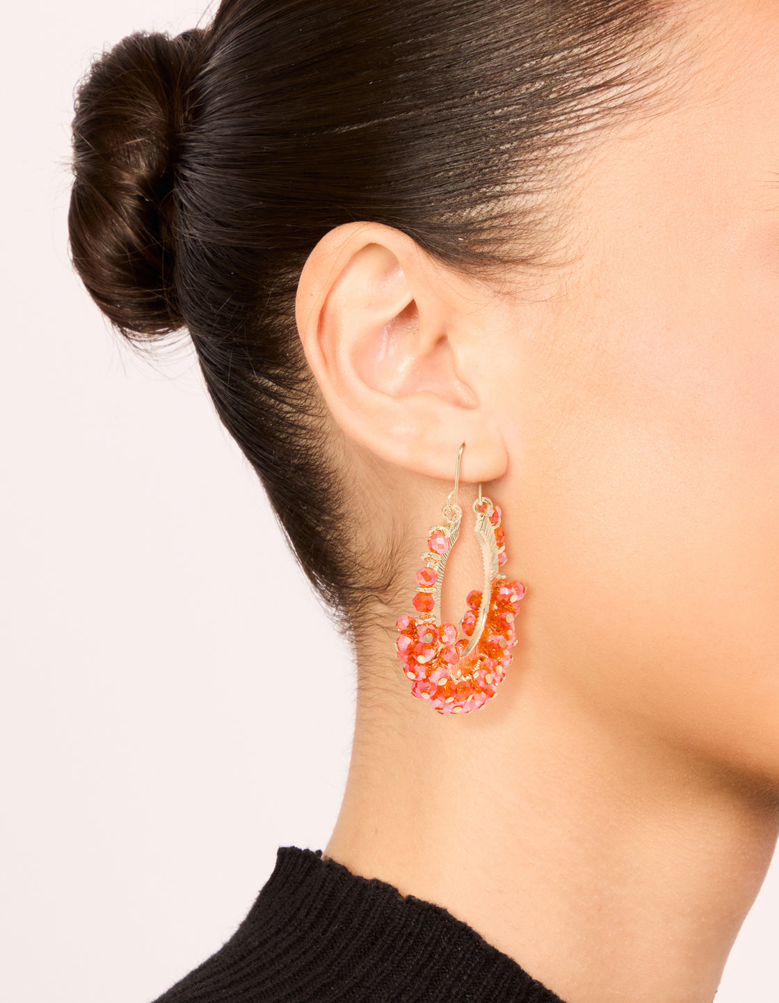 Orange Beaded Round Hoop Earrings
