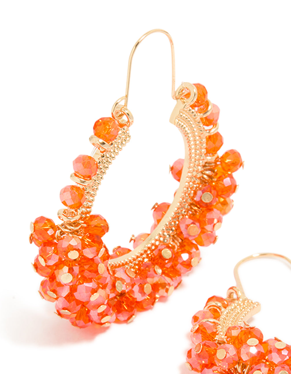 Orange Beaded Round Hoop Earrings