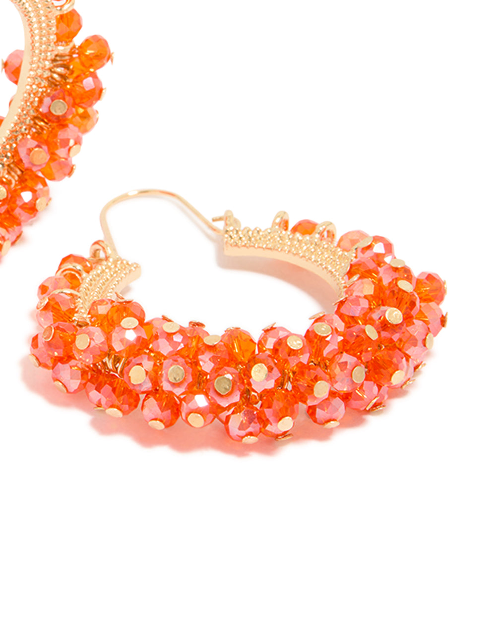 Orange Beaded Round Hoop Earrings