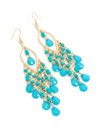 Gold Blue Beaded Oval Fish Hook Drop Earrings - link has visual effect only