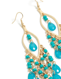 Gold Blue Beaded Oval Fish Hook Drop Earrings - link has visual effect only