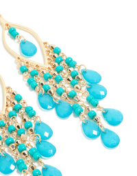 Gold Blue Beaded Oval Fish Hook Drop Earrings - link has visual effect only
