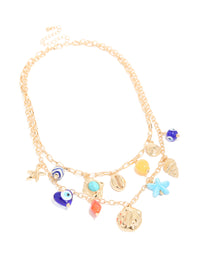 Gold Evil Eye & Sea Charm Layered  Necklace - link has visual effect only