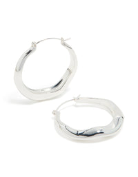 Featuring silver plated large hoop earrings front view - link has visual effect only