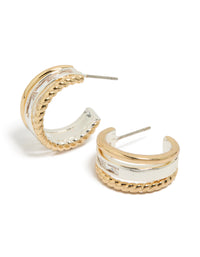 Mixed Metal Plated Diamante Triple Layered Small Hoops - link has visual effect only