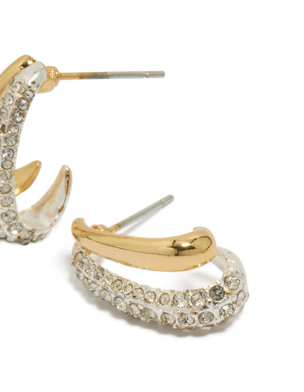 Mixed Metal Plated Double Layered Diamante Earrings