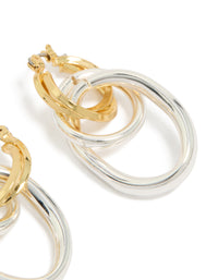 Mixed Metal Plated  Double Link Illusion Hoop Earrings - link has visual effect only