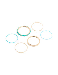 Featuring enamel statement chunky bangles in gold turquoise and aqua front view - link has visual effect only