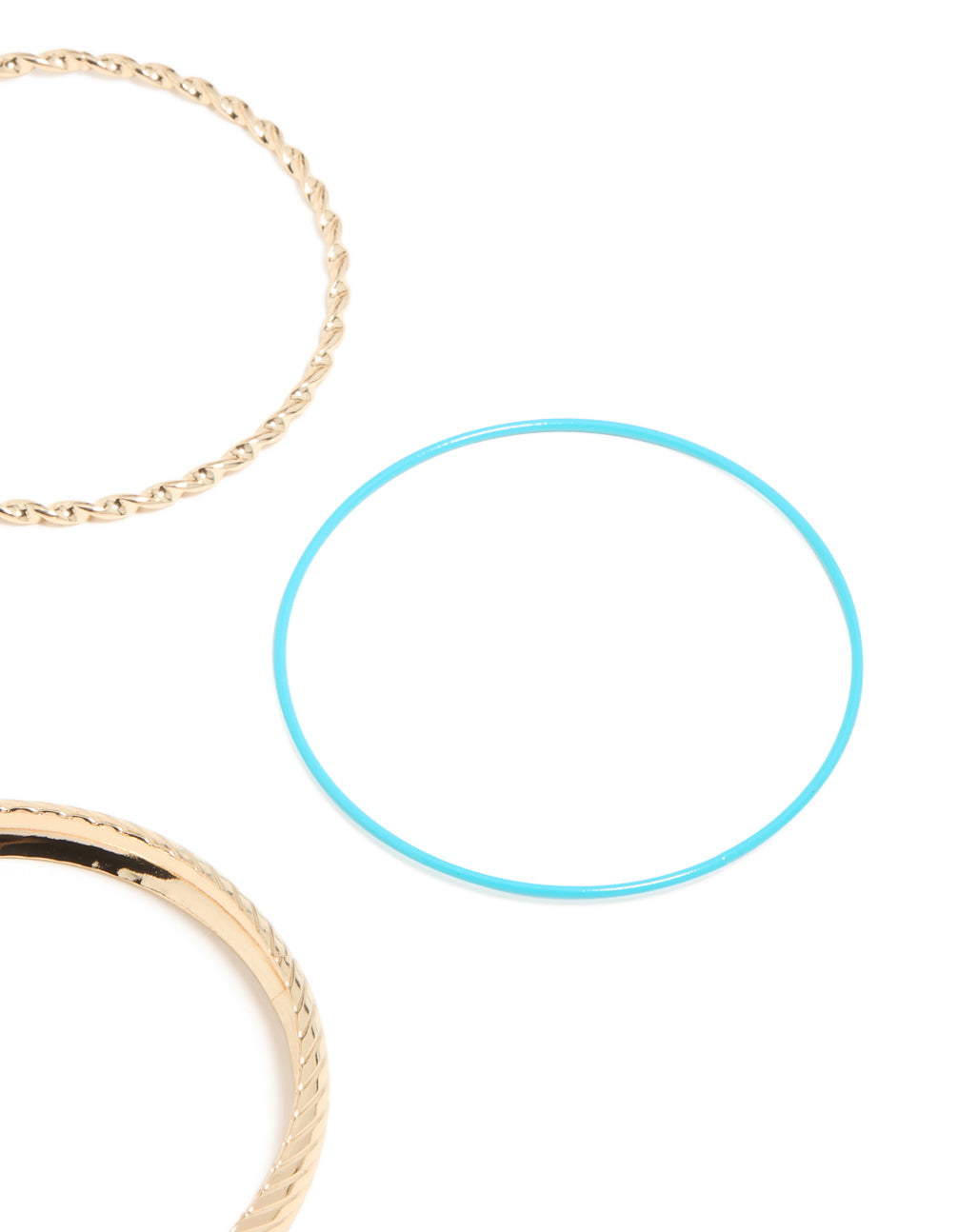 Designed enamel statement chunky bangles in gold turquoise and aqua closure detail view