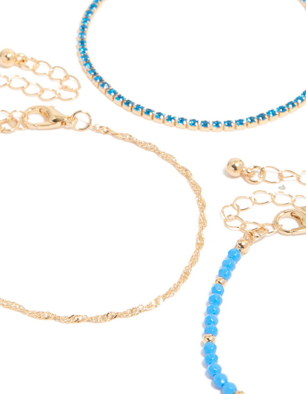 Explore the beaded bracelets 4-pack with evil-eye accents, crafted from cord in gold close up view