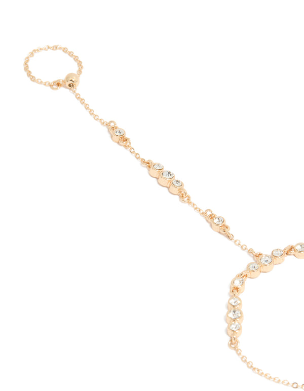 Elegant gold adjustable hand chain close up view