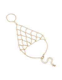 Discover this statement gold mesh hand chain bracelet in a front view - link has visual effect only