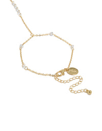 Beautifully crafted gold plated floating cubic zirconia hand chain bracelet with beads feature closure detail view - link has visual effect only
