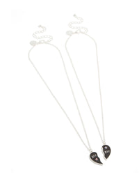 Shop kids mood diamante BFF heart necklaces in a 2-pack featuring script detailing, made from plated material, in front view - link has visual effect only