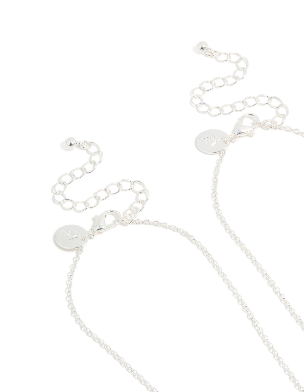 Browse kids mood diamante BFF heart necklaces in a 2-pack featuring script detailing, crafted from plated material, in clasp detail view