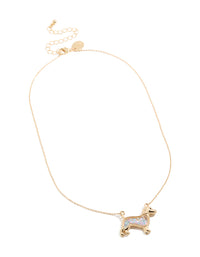 Discover a kids sausage dog shaker necklace featuring animal with glitter pendant in gold front view - link has visual effect only