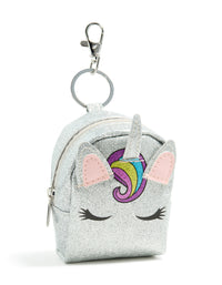 Kids Glitter PU Leather Fabric Unicorn Purse Key Chain - link has visual effect only