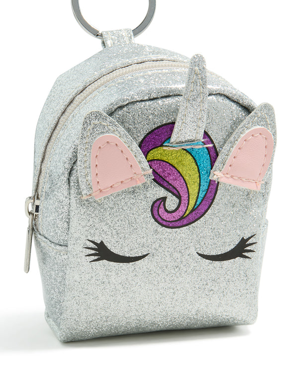 Kids Glitter PU Leather Fabric Unicorn Purse Key Chain