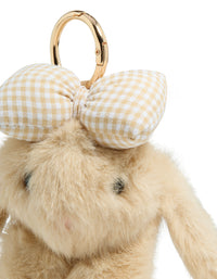 Kids Brown Polyester Bunny With  Small Bow Key Chain - link has visual effect only