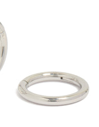 Featuring chunky surgical steel 6 mm thick sleeper hoop earrings in silver from an alternate angle post detail view - link has visual effect only