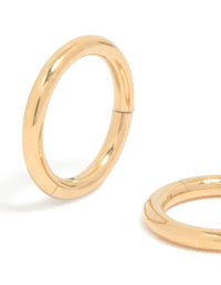 Featuring gold plated surgical steel 6mm thick sleeper earrings with chunky dainty hoop closure close up view - link has visual effect only