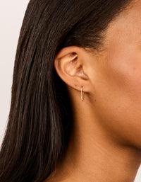 Showcasing gold plated surgical steel 12 MM fine sleeper hoop earrings in front view - link has visual effect only