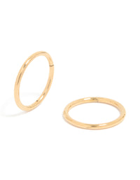 Gold plated surgical steel 10 mm thick sleeper hoop earrings front view - link has visual effect only