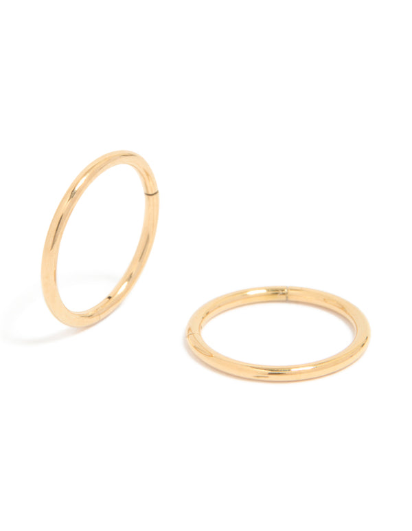Gold plated surgical steel 10 mm thick sleeper hoop earrings front view