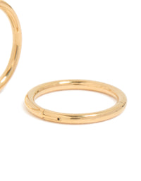 Highlighting gold plated surgical steel 8 MM thick sleeper earrings with hoop closure post detail view - link has visual effect only