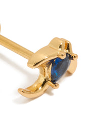 Stingray single flat back stud crafted from gold plated surgical steel with cubic zirconia ocean animal design close up view - link has visual effect only